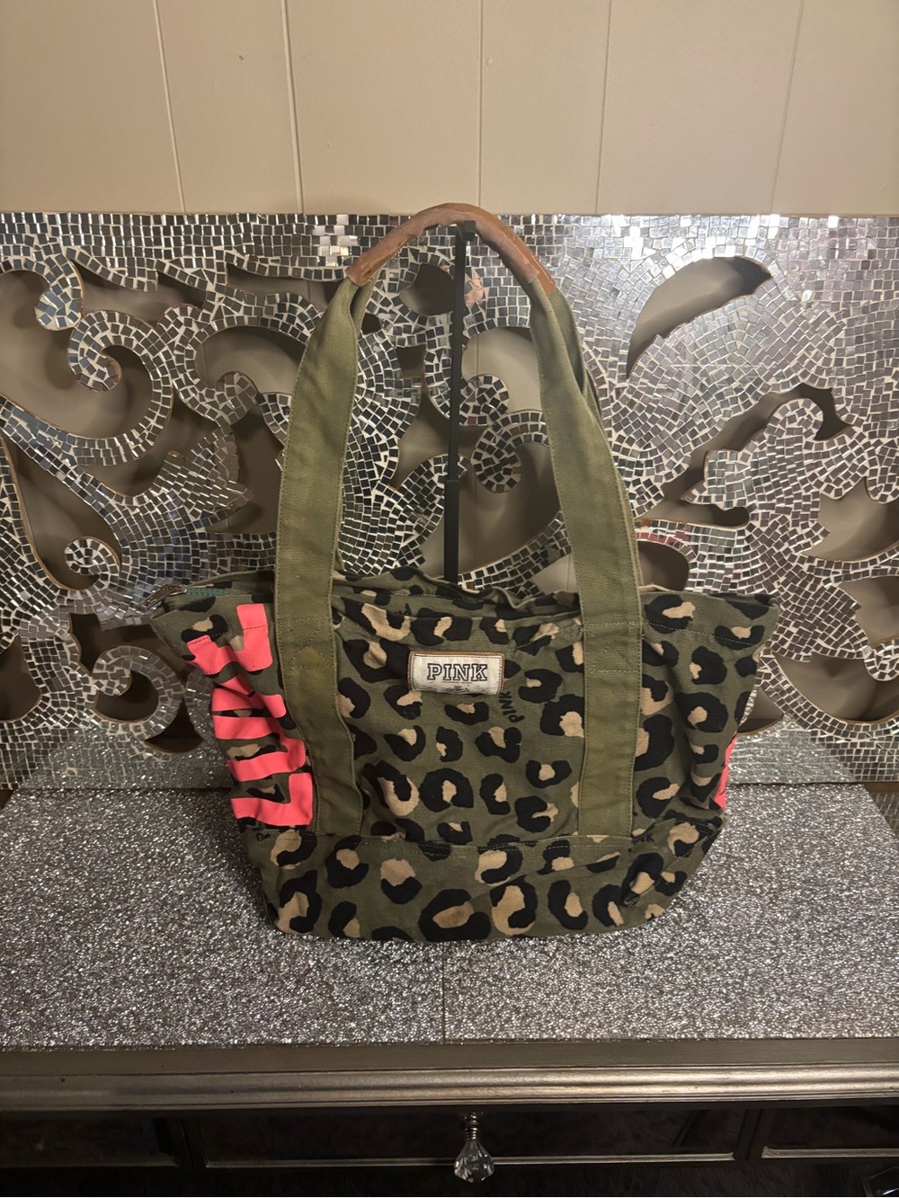 ⭐️PINK Victoria's Secret Leopard Print Canvas Tote with Pink Accent